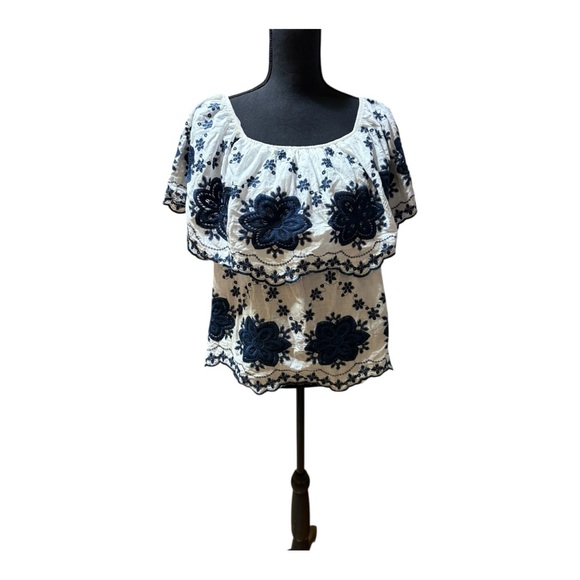 love J Tops - Love J brand top with blue embroidered flower designs. Size L